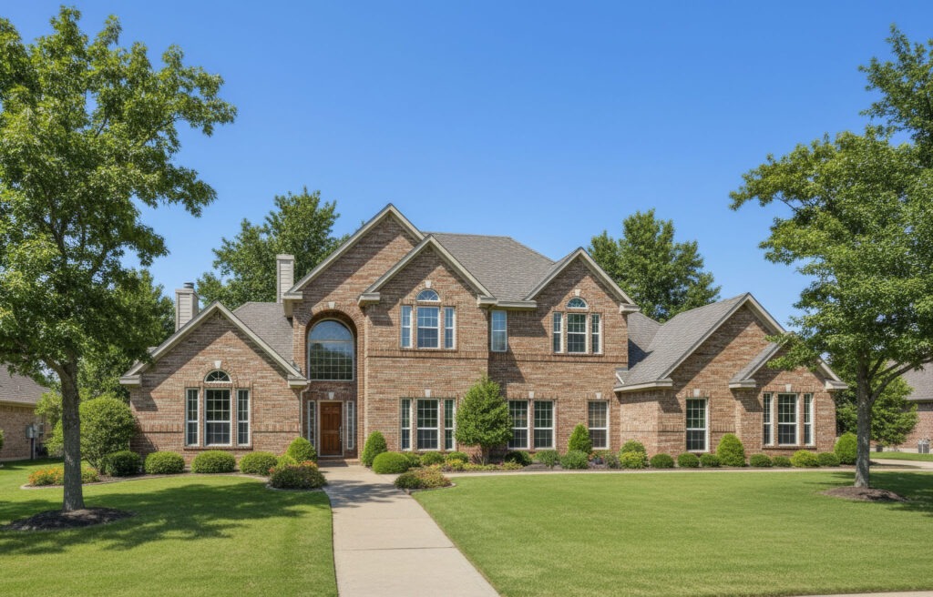 Exterior of The Beaumont floor plan featuring a brick facade and arched windows.