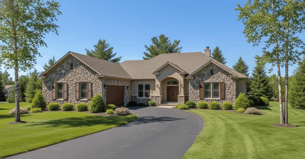 Katy floor plan home exterior in daylight — modern 4 bed, 3.5 bath custom design with study, media room and covered porches by Sierra Classic Custom Homes
