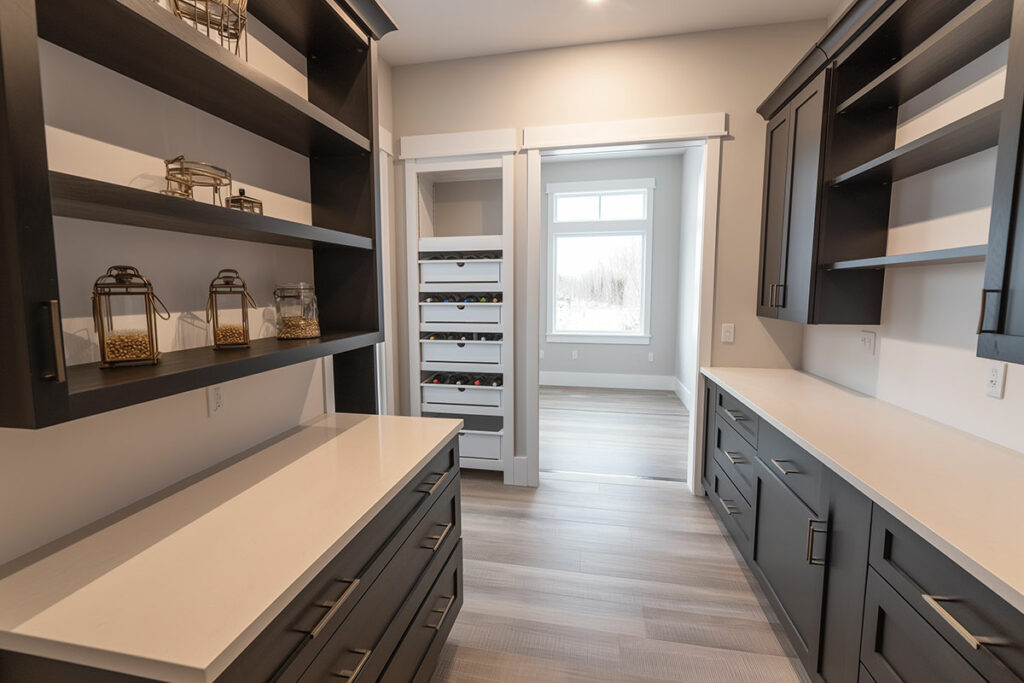 Custom Oversized Walk-in Butler's Pantry With Shelving And Storage.